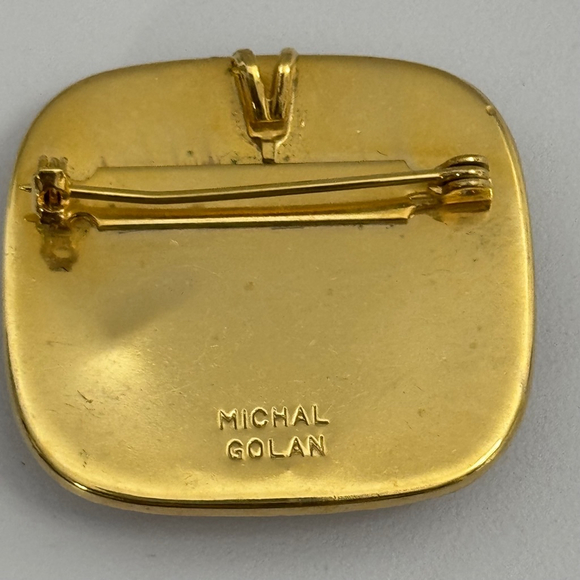 Vintage Michal Golan Browns Brass Gold Tone Pewter Pendant Pin Brooch Signed - Picture 3 of 3